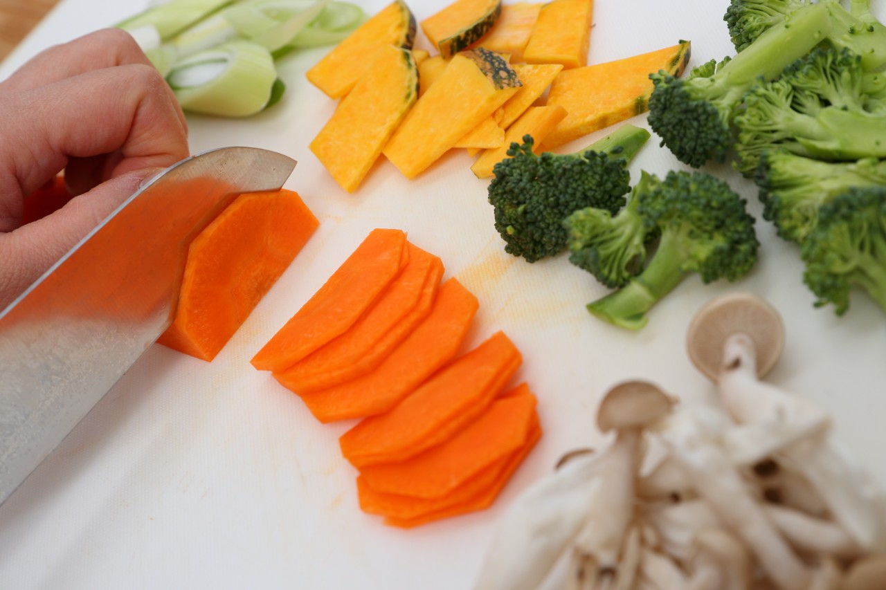 1.野菜を洗い、水気を切り、調理しやすい大きさに切る。※切り方は基本的に薄切りで。