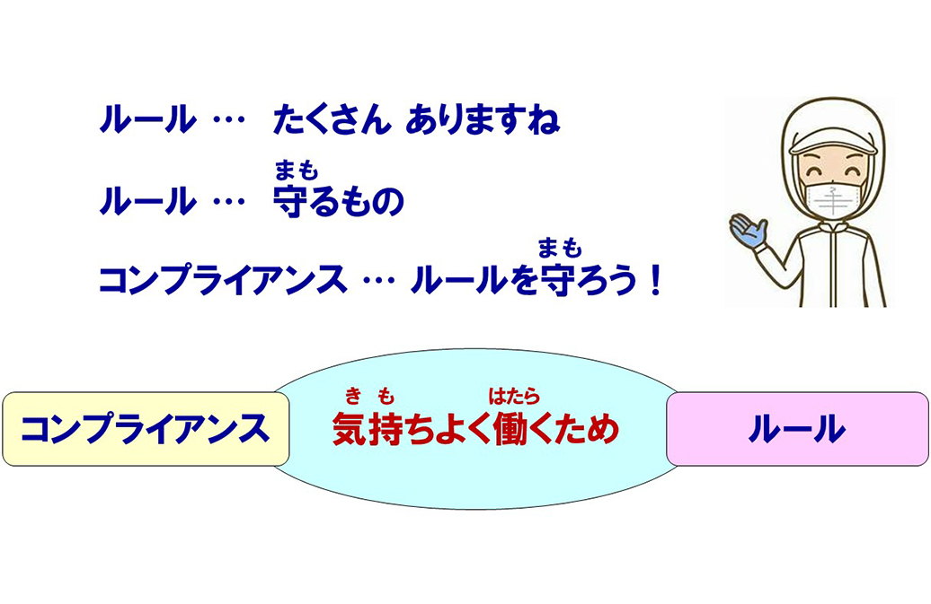 障がいのある社員向けの学習 ルール・・・たくさんありますね ルール・・・守(まも)るもの コンプライアンス・・・ルールを守(まも)ろう！　コンプライアンス 気(き)持(も)ちよく働(はたら)くため ルール