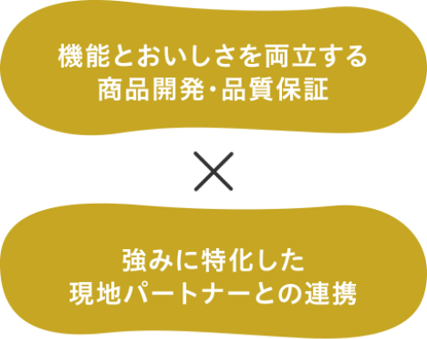 機能とおいしさを両立する商品開発・品質保証×強みに特化した現地パートナーとの連携